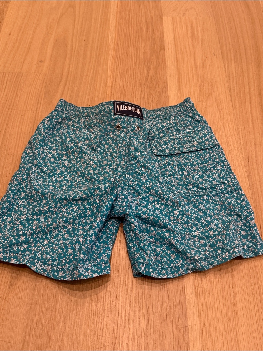 Vilebrequin Teal Swim Shorts with White Micro Turtle Print